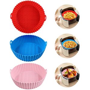 3-Pack Air Fryer Silicone Pot, 8.5 Inch Air Fryer Basket, Food Grade Air Fryer Accessories, Reusable Air Fryer Liner, Replacement of Parchment Liners, No Need to Clean the Air Fryer(For 5QT or Bigger)