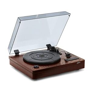 Bluetooth Vinyl Record Player, with Built-in Speakers, Vinyl Record to USB Recording,3-Speed Turntables (Walnut)