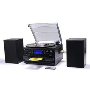 Gartopvoiz Bluetooth Record Player, 3 Speeds All in 1 Turntable Vinyl Player with 2pcs Stereo Speakers, CD Cassette Player USB/SD Encoding Phonograph