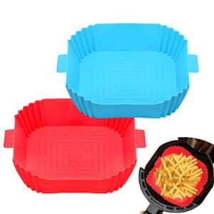 2Pcs Air Fryer Silicone Liners- Reusable Air Fryer Square Liner, Heat Resistant Easy Cleaning Air Fryer Silicone Pot for 4 to 7 Qt for Air Fryer Accessories (Red+Bule)
