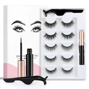 Magnetic Lashes with Eyeliner and Applicator, Magnetic Eyelashes Natural Look Set, With Reusable Lashes [5 Pairs]
