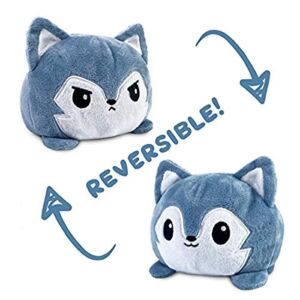 TeeTurtle | The Original Reversible Wolf Plushie | Patented Design | Gray | Happy + Angry | Show Your Mood Without Saying a Word!