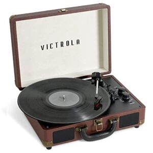 Victrola Vintage 3-Speed Bluetooth Portable Suitcase Record Player with Built-in Speakers | Upgraded Turntable Audio Sound | Dark Brown, Model Number: VSC-550BT-DBR