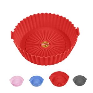 6.5inch Air Fryer Silicone Pot, Food Safe Air Fryer Liners Round, Silicone Air Fryer Basket Oven Accessories, Reusable Replacement of Flammable Parchment Liner (Red, For 2-4QT)