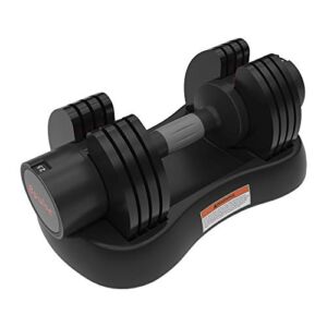 Bpulse 27.5lb Single Adjustable Dumbbell Dial Adjustable Dumbbell with Handle and Weight Plate Fast Adjust Weight by Turning Handle, Great for Full Body Workout