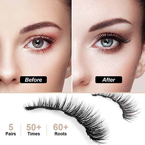 FUNIU Magnetic Eyelashes Natural Looking Self Adhesive Eyelashes – (5 Pairs/ 10 Pcs with 2 Magnetic Eyeliner) Magnetic Eyelashes False Lashes with Magnetic Liquid Eyeliner, Reusable, Wind-proof, Waterproof, Sweat-proof & Feather-light | The Storepaperoomates Retail Market - Fast Affordable Shopping