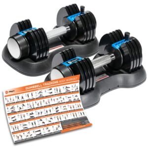 LifePro Adjustable Dumbbell Set Pair, 5-in-1 Adjustable Free Weights Plates and Rack – Hand Weights for Women and Men – Dumbbells Set with (25 – 50 Pounds Double)