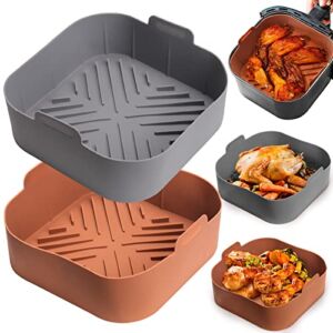 Silicone Air Fryer Basket Liners Square – 2Pcs Reusable Air Fryer Silicone Pots for Food Safe Air fryers Oven Accessories(8.1 Inch)