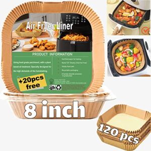 Air Fryer Disposable Paper Liner Square, 8 Inch 120PCS Air fryer parchment paper liners square for 5 to 8Qt Power XL, Gowise USA, Philips Basket, Unblesched, Oil-proof, Water-proof Baking Paper
