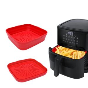 Air Fryer Silicone Liners Square, 8 inch Foldable Silicone Pot Non-Stick Baking, Accessories for Air Fryer 5 QT or Bigger, Red