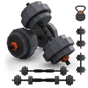 Lusper Adjustable Dumbbell Set, 44lbs Free Weights Set with 3 Modes, Multiweight Dumbbells/Barbell/Kettlebell with Hexagon Connector, Fitness Exercise, Home Gym Workouts for Men and Women