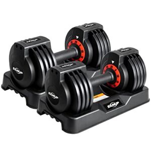 Adjustable Dumbbells Set,25 LBS Pair Dumbbell,Fast Adjustment Weight Dumbbell by Turning Handle,Strength Training Dumbbell with Tray Suitable for Men Women Full Body Exercise and Fitness Red