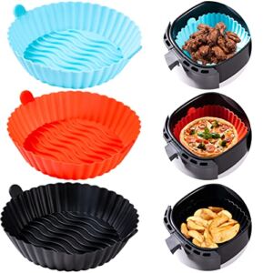 3Pcs Air Fryer Silicone Pot with Handle- 6.3in Food Safe Air fryer silicone liners for 2 to 2.6QT No Harsh Cleaning, Reusable Round Air Fryer Baskets Replacement for Parchment Liner Paper