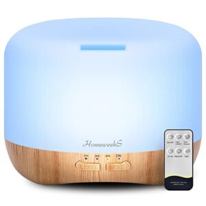 Homeweeks 300ml Essential Oil Diffuser, Quiet Aromatherapy Mist Diffusers for Essential Oils, Wood Grain Ultrasonic Oil Diffuser with Remote Control,Timer, 7 Colors Light for Bedroom (300ml)…