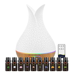 500ML Essential Oil Diffuser with 10 Essential Oils Gift Set, Aromatherapy Diffuser Humidifier with 2 Mist Mode 4 Timers＆ 7 Ambient Light Waterless Auto Off for Large Room Home Office