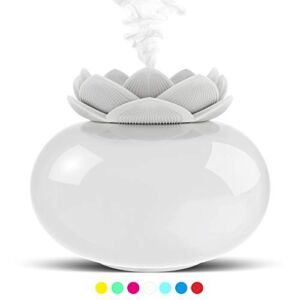 Ceramic Essential Oil Diffuser,Personal Humidifiers Small for Office Desk,EEssen Cute Lotus USB Cool Mist Humidifier Ultrasonic,7 Colors LED Light Auto Shut-Off(White)