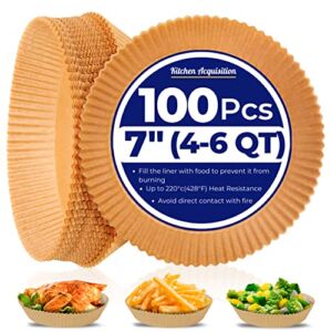 Air Fryer Disposable 100Pcs Round Paper Liner, 7” Basket Parchment Paper Liners, Non-stick Waterproof Air Fryer Sheets, Grease and Oil-proof Basket Liners for Baking Cooking from Kitchen Acquisition