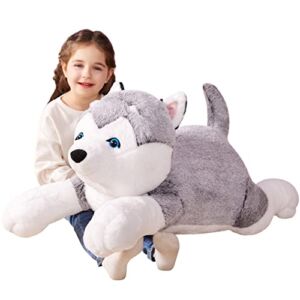 IKASA Giant Husky Stuffed Animal Plush Toy,Large Dog Puppy Cute Jumbo Soft Toys,Huge Big Size Plushy Fluffy Fat Oversized Plushie,Gifts for Kids Girls Boys Girlfriend Children (30 inches, Gray)