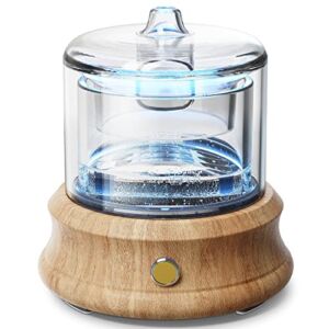 Glass Essential Oil Diffuser Humidifier, [Plastic Free] Glass Reservoir Natural Wood Base, Waterless Auto Shut-Off 7 Colors Lights Aroma Diffusers for Bedroom Home Room Office Yoga Mom Wife Gift 80 ML