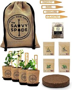 Indoor Herb Garden Starter Kit – Non GMO, Heirloom Herb Seeds – Cilantro, Oregano, Parsley and Basil Seeds for Planting – Gardening Gifts – Made in USA (Herb Garden Starter Kit)