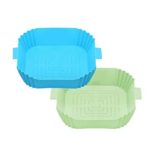 AIRFRY Hip to Be Square 2-piece Silicone Air Fryer 7.7″ Square Reusable Liner Silicone Basket for 3-5 Qt Air Fryer Accessory | Easy clean accessories for your airfryer oven pots (Green/Blue)