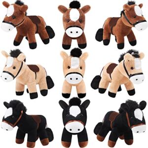 9 Pack Horse Stuffed Animals Horse Plush Toy Standing Stuffed Horse 4 Inch Mini Plush Horse with Detachable Chain for Animal Theme Party Birthday Decoration Supplies (Vivid Style)
