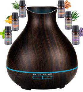 BZseed Essential Oil Diffuser Set, 550ml Aromatherapy Diffuser with Measuring Cup, Cool Mist Humidifier, 4 Timer and 7 Color Lights, Waterless Auto-Off, Wood Grain Diffuser High Output for Home