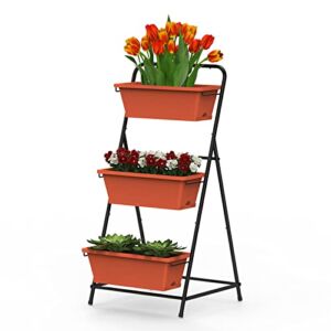 Vertical Garden Planter 3 Tier Vertical Raised Garden Bed Freestanding Elevated Planter Bed with Planter Box and Tray for Indoor and Outdoor Perfect for Vegetables Flowers Herbs Plants Brick Red