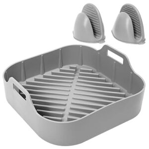 SMARTAKE Air Fryer Silicone Pot, 8.1 IN Easy Cleaning Air Fryer Accessory, Replacement of Parchment Paper Liners, Food-Grade Reusable Air Fryer Basket, for 6 QT or Bigger, Square – 8.1″ x 2.0″, Grey