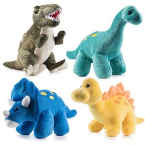 Prextex Plush Dinosaur Stuffed Animal, 4 Pack of 10” Cute Dinosaur Plush Toys for Boys and Girls Ages 3+, Soft Dino Plush Stuffed Animals Dinosaur Party Favors