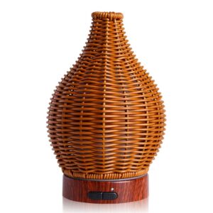 Rattan Essential Oil Diffuser Aroma Mist Humidifiers Aromatherapy Diffusers with Waterless Auto Shut-Off Protection and 7 LED Colors for Home,Office,Yoga,SPA
