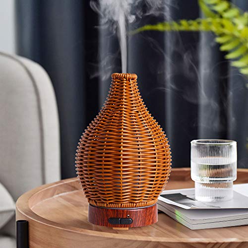 Rattan Essential Oil Diffuser Aroma Mist Humidifiers Aromatherapy Diffusers with Waterless Auto Shut-Off Protection and 7 LED Colors for Home,Office,Yoga,SPA | The Storepaperoomates Retail Market - Fast Affordable Shopping