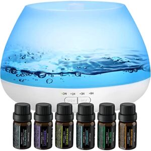 Essential Oil Diffuser, 500ml Aromatherapy Diffuser, 23dB Quiet Oil Diffuser with 8 Colors Night Light, Vaporizer Cool Mist Humidifier, Waterless Auto Shut-Off, 23dB Whisper Quiet for Home Baby