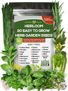 20 Most Needed Spice Seeds for Home Gardening – Kitchen & Culinary Herb Plant Seeds for Indoor, Outdoor, and Hydroponic Growing, Including Basil, Parsley, Rosemary, Mint & More