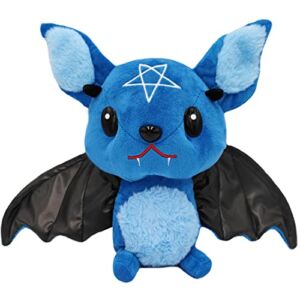 ELAINREN Crazy Bat Plush Stuffed Animal Halloween Black Bat Soft Hugging Plushie Pillow Decor Furry Purple Bat Dolls Gifts for Xmas,11.8‘’(Blue)(Only for Age 14+)