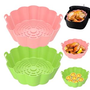 2 Pack Air Fryer Silicone Liners Reusable Round Insert, 7.5 Inches for 3 to 5 Qt Food Safe Air Fryer Basket Accessories Dishwasher Washable Replacement Silicone Pot for Oven Accessories (Pink+Green)