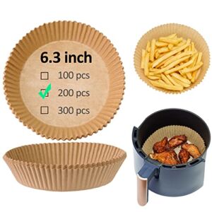 Air Fryer Disposable Paper Liner, 200 Piece Liners for Air Fryer, Non-stick Air Fryer Paper for Frying, Baking, 6.3-inch