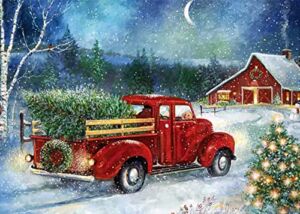 Christmas Diamond Painting Kits,Winter Diamond Art Kit for Adults,Red Truck 5D Paint with Diamond Full Drill for Parents-Children Interrction,Wall Decor(12×16) (Snowy Night)