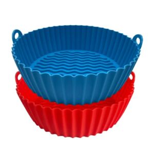 Lama Dai 2-pack Silicone Air Fryer Liner, 8.5 Inch Silicone Air Fryer Basket, Replacement Of Parchment Paper, Food Safe Air fryers Oven Accessories, Suitable For 5L Or Above (Red & Blue)