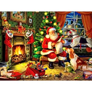 TINY FUN 5D Large Christmas Diamond Art Painting Kits for Adults DIY Full Drill Santa Claus Gem Art Crafts Paint with Round Diamonds for Home Wall Decor(40x60cm)