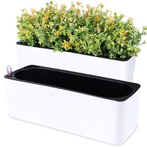 NiHome Self Watering Planters Rectangular 2-Layer Window Herb Planter Box for Indoor Plants Garden Balcony, Window Sill Planters with Water Gauge Indicator 2 Pack