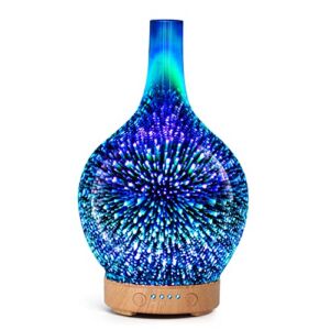 Essential Oil Diffuser, 3D Glass Aromatherapy Diffuser 100ml Cool Mist Humidifier Ultrasonic Aroma Diffuser for Essential Oils 7 Colors Light Waterless Auto-Off for Home (Silver)