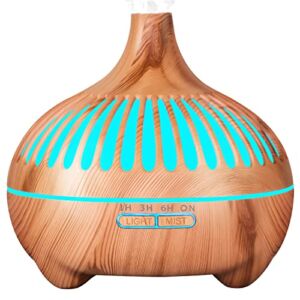 Essential Oil Diffuser, HOMILLY 500ML Aromatherapy Diffuser with 4 Timers & 7 Ambient Lights, Ultrasonic Quiet Cool Mist Humidifier, Waterless Auto-Off /2 Mist Mode for Bedroom, Yoga Room, Office
