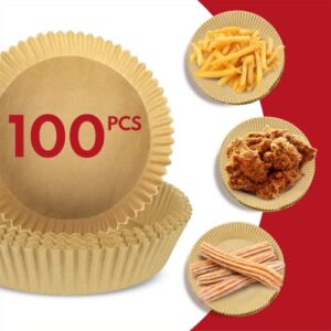 100 PC Non Stick Air Fryer Disposable Paper Liner – Round Baking Paper Oil proof sheets Filters for Food Grade Air fryer Parchment Paper for Air fryer Basket Microwave Roasting