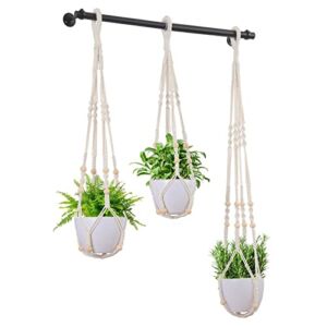 Lorbro Hanging Planter with 3 Macrame Plant Hanger, Wall/Window Plant Hanger with 3 Plants Pots, Hanging Plant Holder for Home Decor, Indoor Outdoor Herb Garden （Black）
