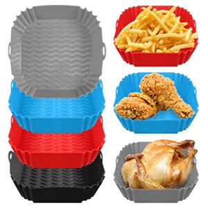 4 Pieces Square Air Fryer Silicone Pot 8 Inch Silicone Air Fryer Liners Basket for 4 to 7 Qt Reusable Replacement Air Fryer Inserts Non Stick Air Fryer Accessories for Baking Cooking Oven Microwave