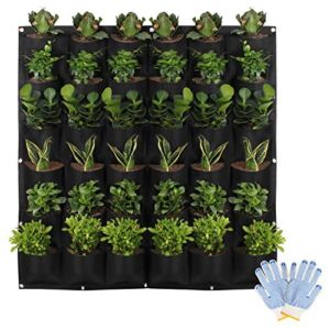 HilarityMax 36 Pocket Vertical Planter with Gloves and Guide for Indoor and Outdoor Gardening, Breathable Felt Grow Bag for Herbs, Vegetables, Flowers, Succulents, and Plants, Patio Wall Decor