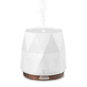 Sparia Ceramic Ultrasonic Essential Oil Diffuser for Aromatherapy, Matte White with Wood Grain, 300ml, 18 Hour Runtime
