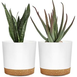 Plant Pots for Indoor Plants 6.5 Inch, Plastic Flower Pots with Drainage Holes and Saucers Home Garden Outdoor Decorative White Modern House Planters for Herbs/Aloes/Succulents Planting 2 Pack