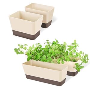 Indoor Herb Planter Boxes, Suream 4 Pack Window Box with Tray, Modern Plastic Plant Flower Succulent Cactus Pots for Windowsill, Garden Balcony, Home Office Outdoor Decor(6×3.8, 12×3.8, 16×3.8Inch)